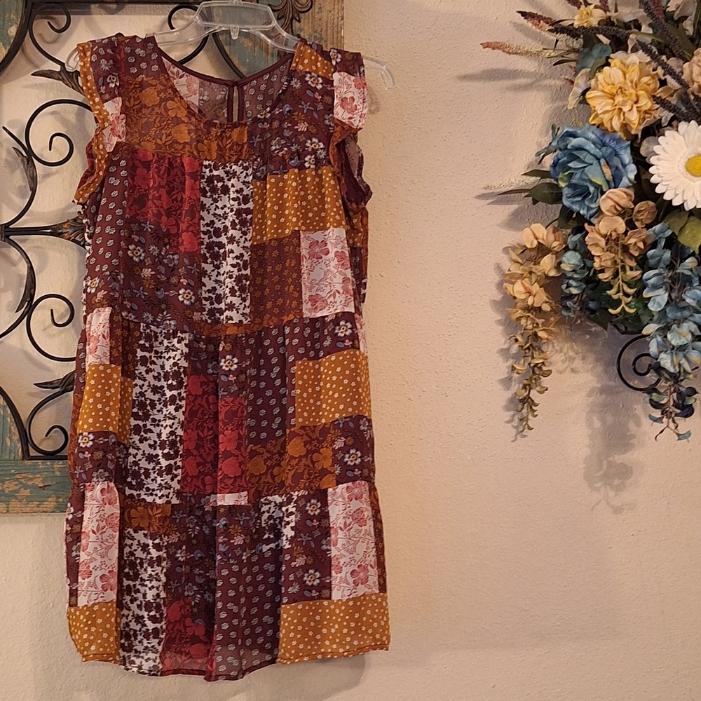 Crystal Doll Patchwork Mini Dress - Brn/ Yellow/O… - image 3